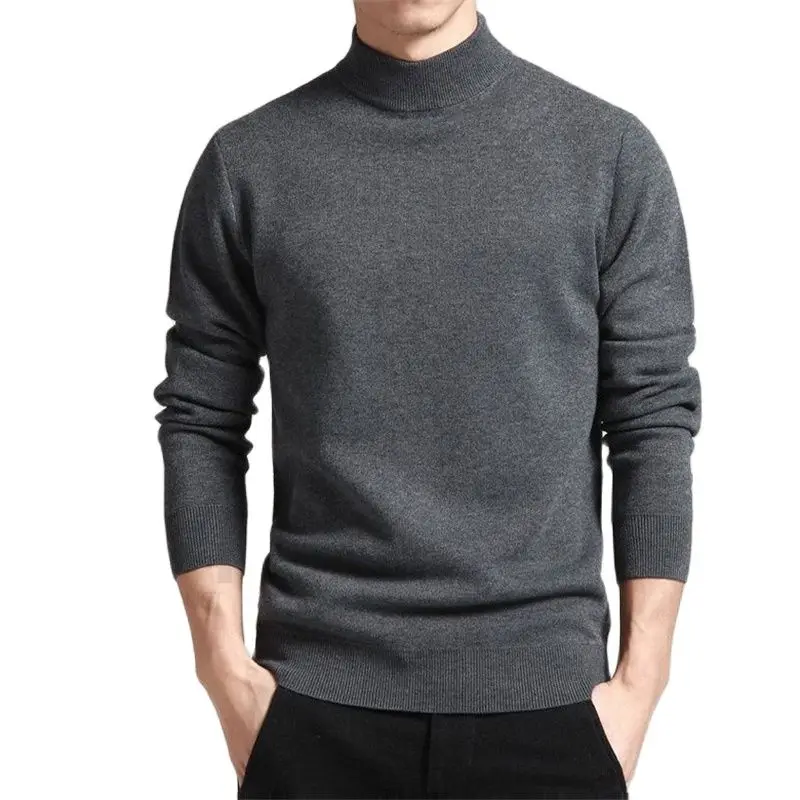 

Spring Autumn Men Sweater Solid Color Pullovers Mock Neck Thin Fashion Knitted Pullovers