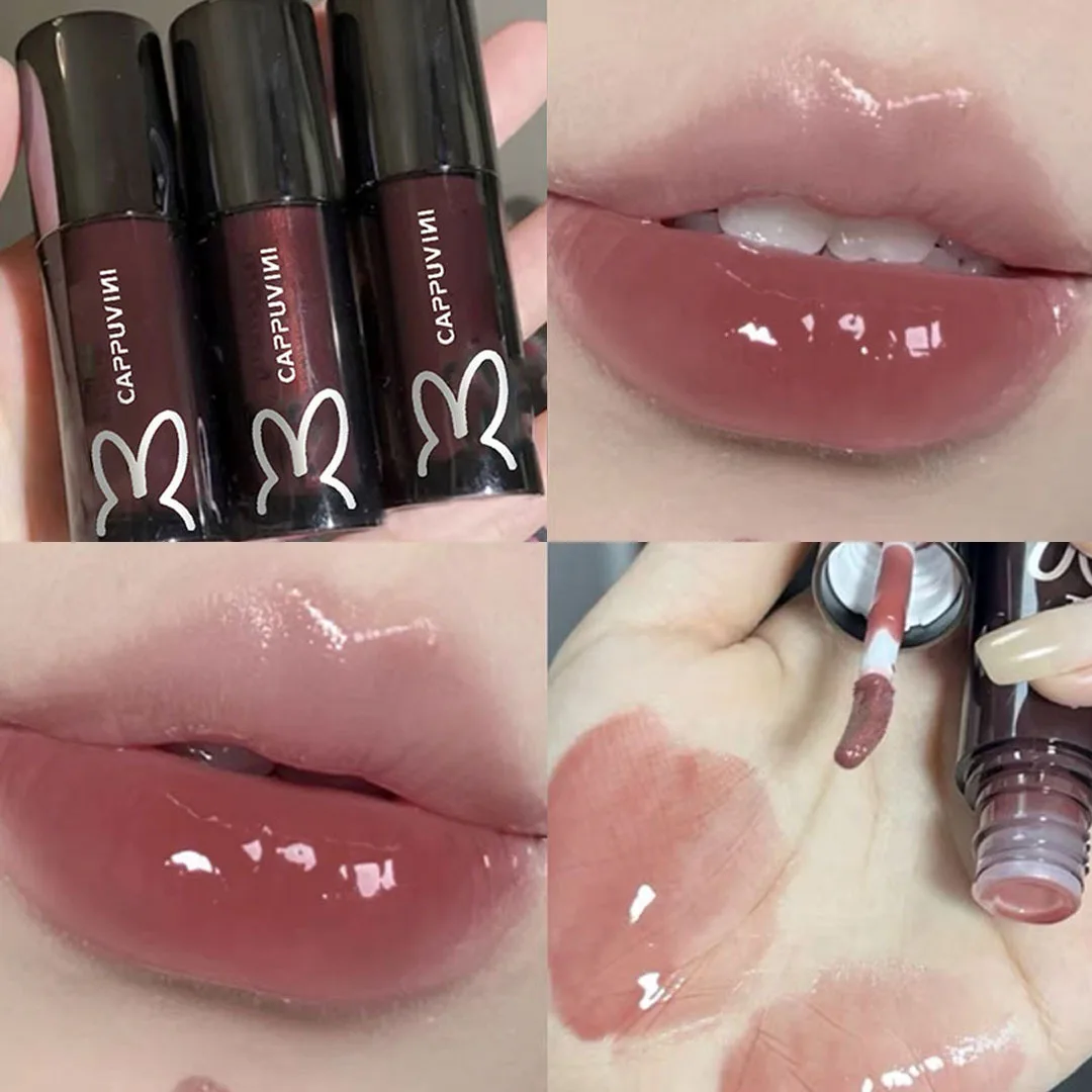 Black Tube Mirror Water Lip Gloss Lip Glaze Moisturizing Liquid Lipstick Shimmer Glass Lip Oil Lasting Sexy Lip Tint Cosmetics