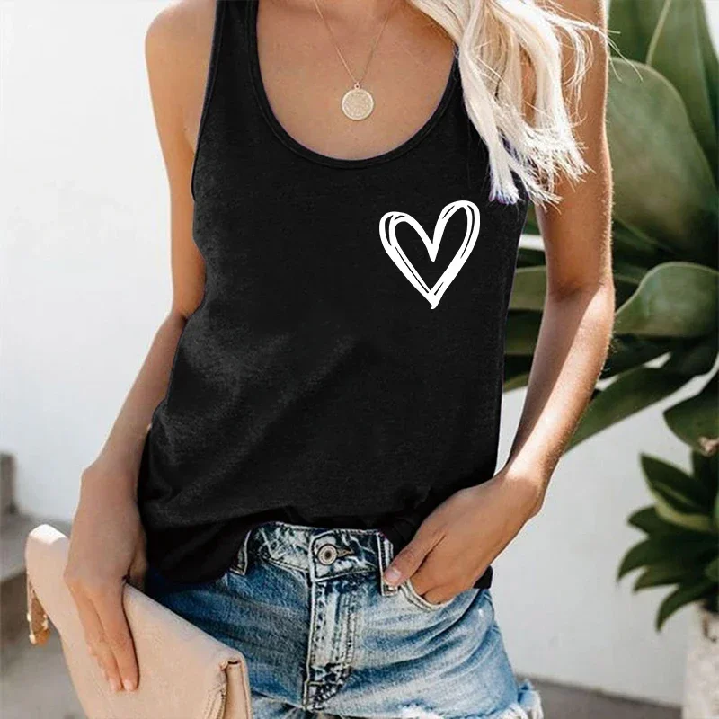 90s Harajuku Mange Tshirt Cute Love Heart Print Y2k Tank Tops Women Funny Kwaii Vest Tee Shirt Clothes Graphic Gothic T-shirt
