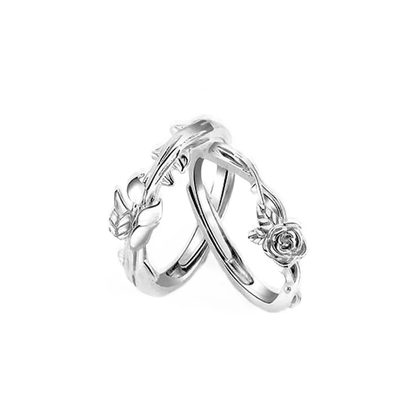 Fashion Prince Rose Silver Ring Romantic adjustable finger ring for couples jewelry gift for boys and girls