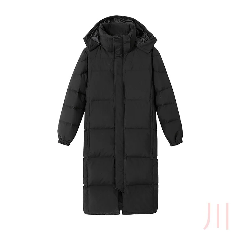 Extended down jacket for women 2024 Korean version hooded over the knee Chinese Academy style winter black jacket for both