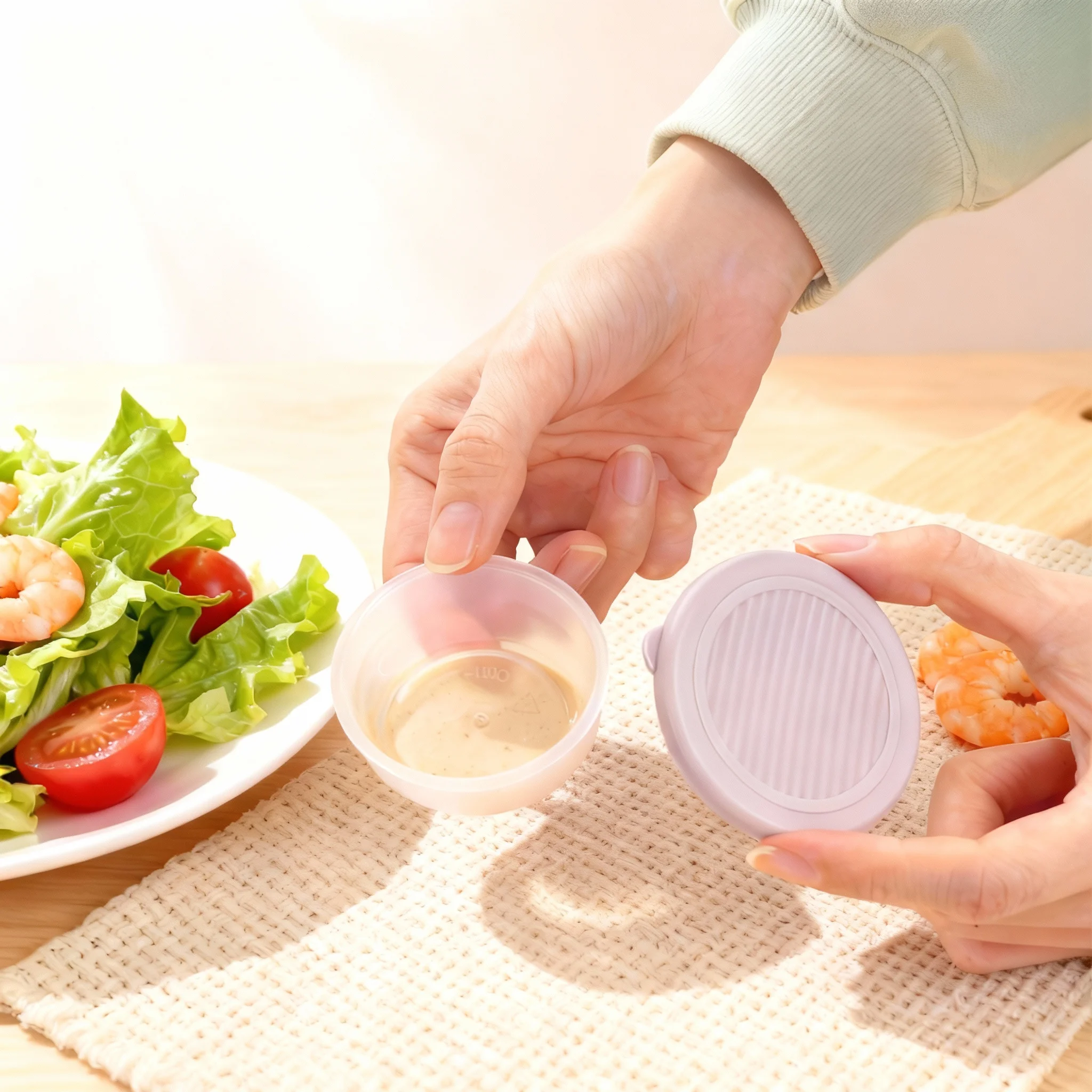 2/6 Stück Mini-Salatdressing-Behälter, tragbarer Outdoor-Plastiksaucenbecher mit Deckel, wiederverwendbare, auslaufsichere Aufbewahrungsbox für Nüsse und Snacks – Detail 4