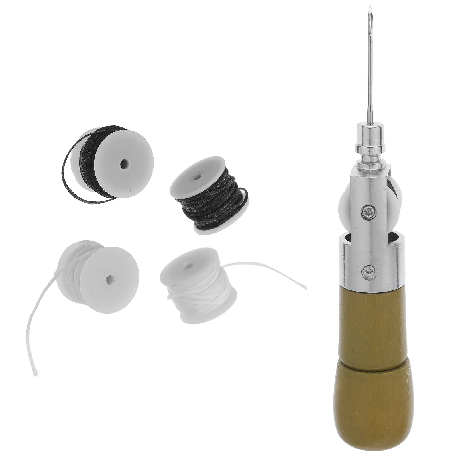

Handheld Sewing Awl Set with Waxed Thread Wooden Handle Sharp Needles for Stitching Shoe Repair Canvas