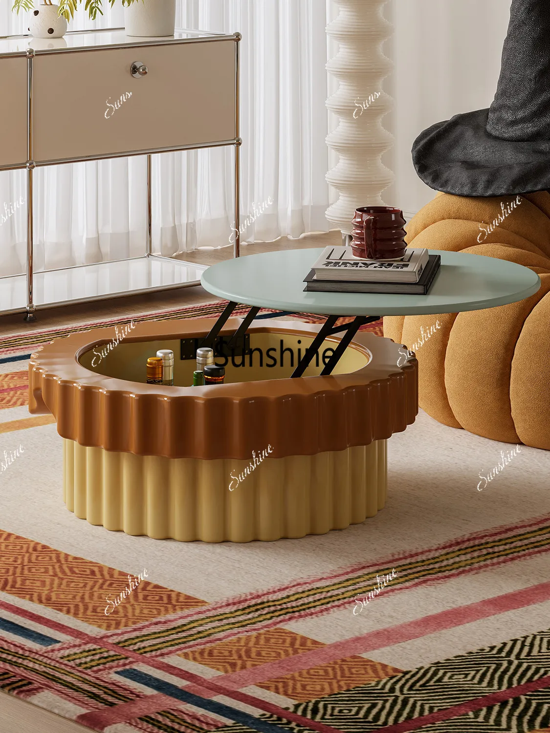 Cream style living room household small apartment modern simple light luxury high-end round coffee table