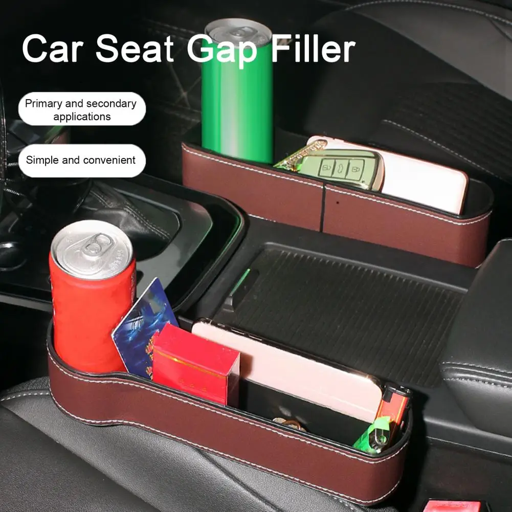 Leather Car Seat Gap Storage Box Universal Multifuntion Auto Center Console Crevice Filler Side Organizer With Phone Cup Holder