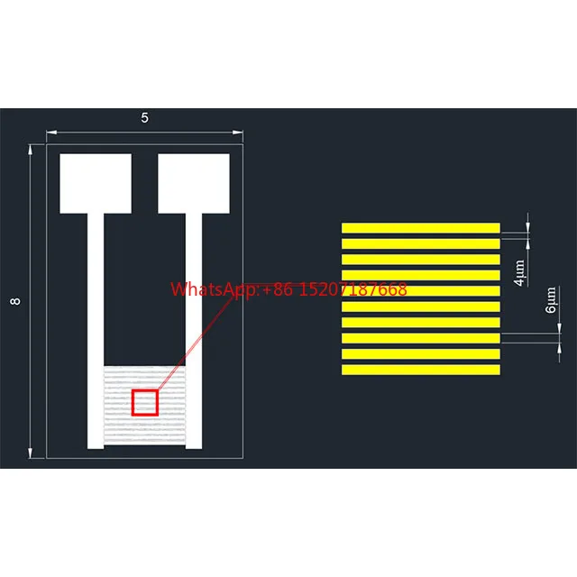 4 microns platinum interdigital electrode Pt quartz glass gas humidity biosensor