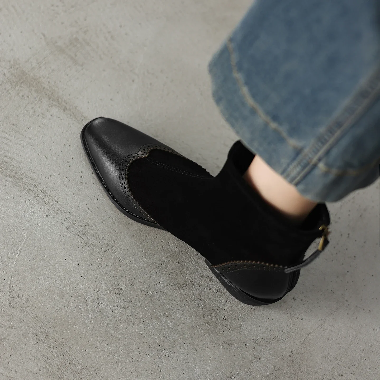 2026 new autumn winter women ankle boots plus size 22-26cm cow suede round toe thick heel back zip short boots fashion