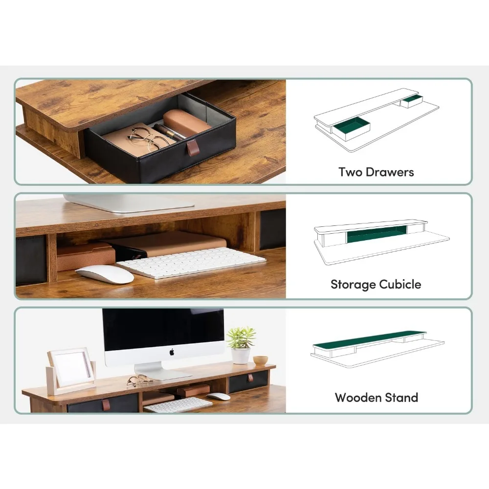 55 X 24 Inch Height Adjustable Electric Standing Desk with Double Drawer, Stand Up Desks with Storage Shelf, Computer Desk