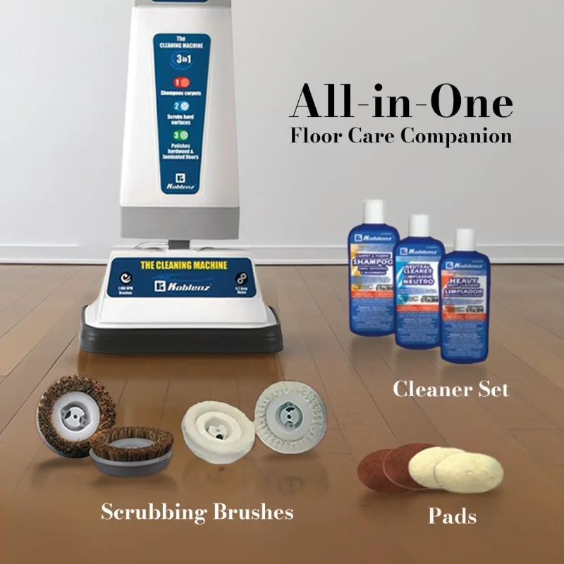 เครื่องทําความสะอาดแชมพูและขัดเงา Koblenz, เครื่องทําความสะอาดพื้นพร้อมมอเตอร์ 1100 รอบต่อนาที, สายไฟ 5', ถัง 120 ออนซ์, การตั้งค่าความเร็ว 2 ระดับ