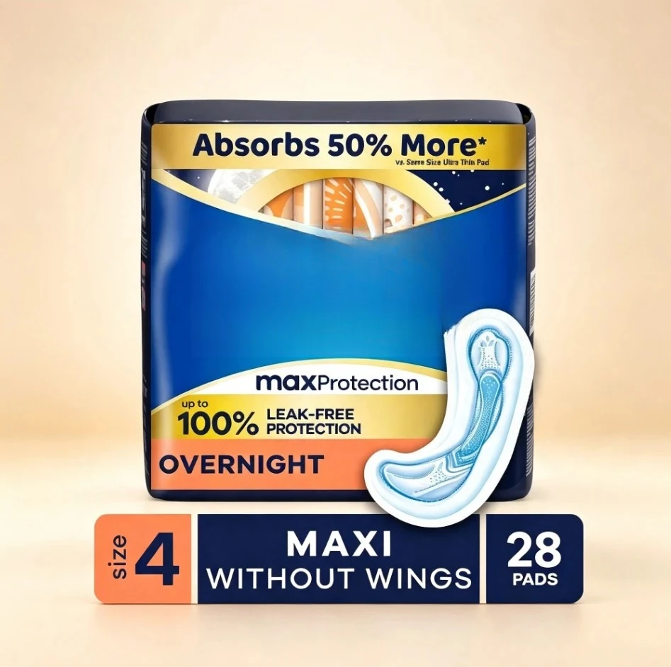 Maxi Pads Overnight Absorbency Heavy Flow No Wings Size 4 28 Count Sanitary Napkins for Women Ultra Long Super Thick Menstrual Pads