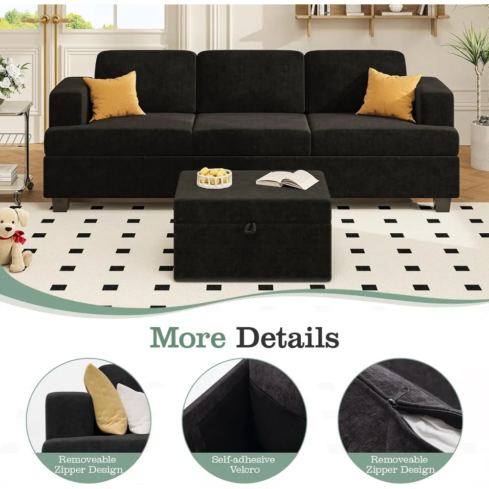 أطقم أريكة Loveseat و3 مقاعد، طقم أريكة مريح باللون الرمادي الداكن لأثاث غرفة المعيشة، أريكة صالة حديثة على شكل سحابة