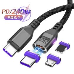 240W Magnetic USB Type C To USB C Cable 5A PD 3.1 Fast Charging Charger Wire For Macbook iPad Laptop Xiaomi iPhone 15 Data Cord