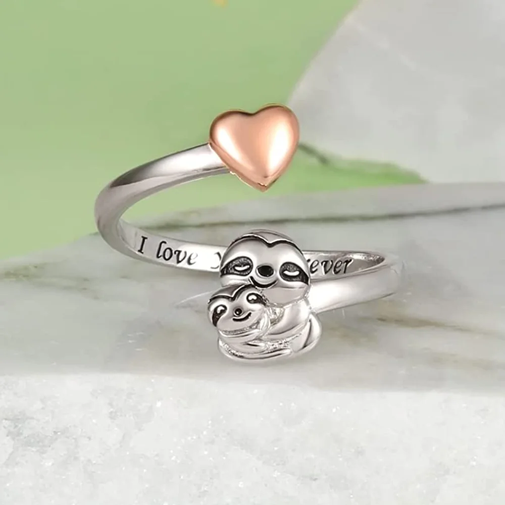 Cute Sloth with Pink Heart Decor Ring Birthday Gifts Anniversary Parties,Jewelry Gifts,Niche Styles,Best-selling on The Hot List