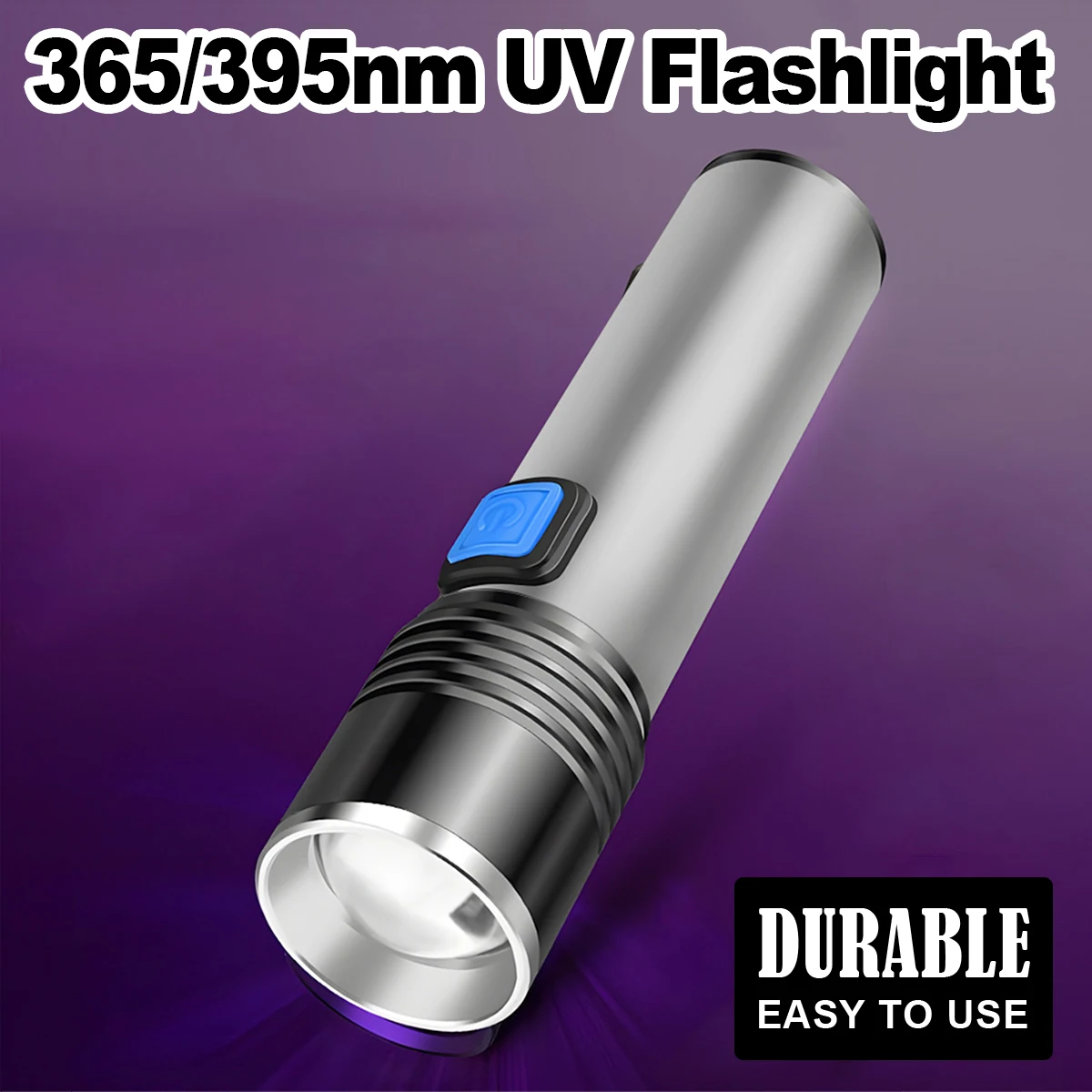 

Фонарик Uv - Led ультрафиолетовый портативный фонарь фонарик Usb Зарядка алюминиевый сплав ультрафиолетовый черный свет 365 нм 3 режим освещения