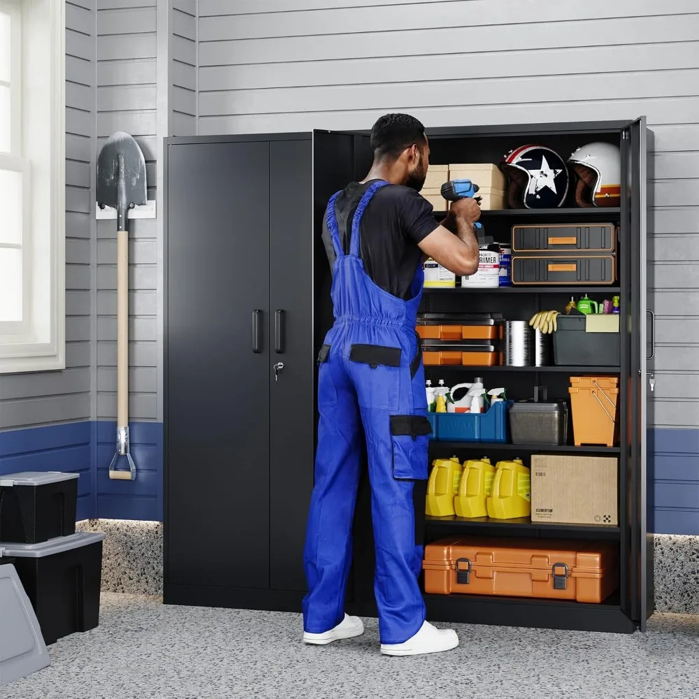 Yizosh 71 Metal Storage Cabinet with 2 Doors and 5 Adjustable Shelves - Secure Lockable File and Tool Storage