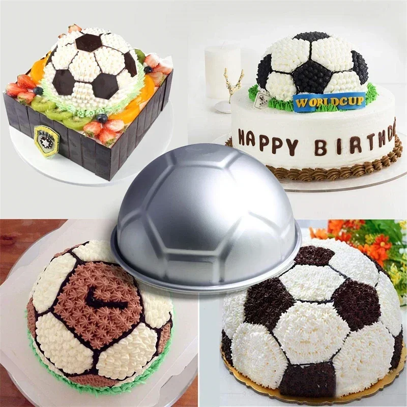 Football Cake Pan Aluminum 15/20CM 3D Lagre Half Soccer Ball Football Shaped Cake Mold Pastry Baking Cake Decorating Pan Mold