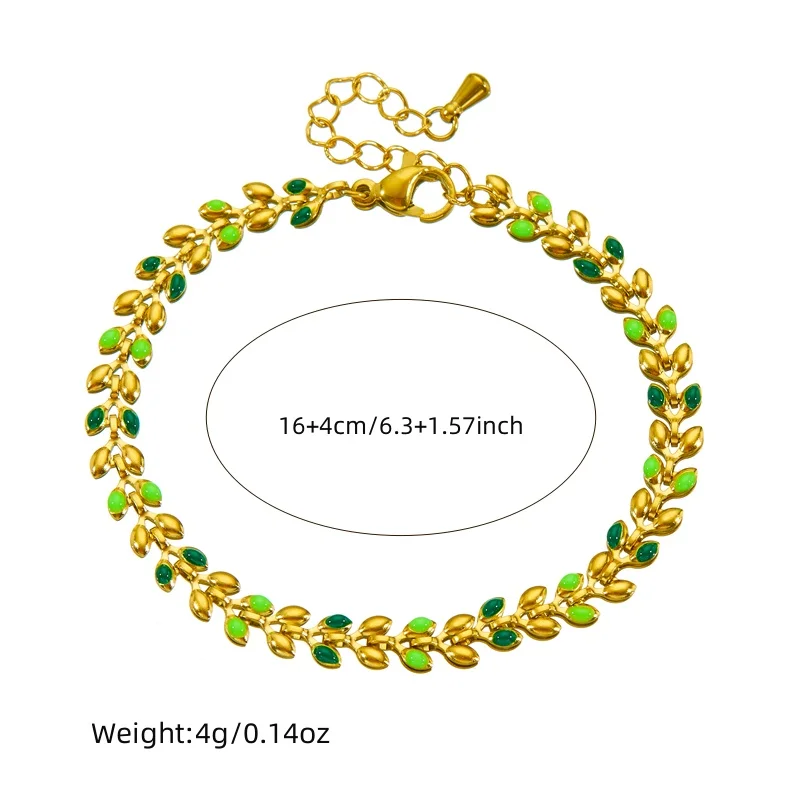 LAMENGLY New High Quality 316l Stainless Steell Green Enamel Olive Branch Bracelet Women Novel Trendy Hand Chain Designer Gift