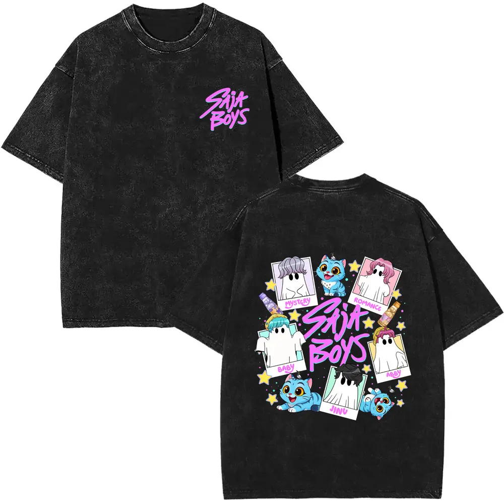 

Washed Vintage Kpop Demon Hunters Saja Boys Derpy Tiger Print T-shirt Male Halloween T Shirts Tops Men Women Fashion Streetwear