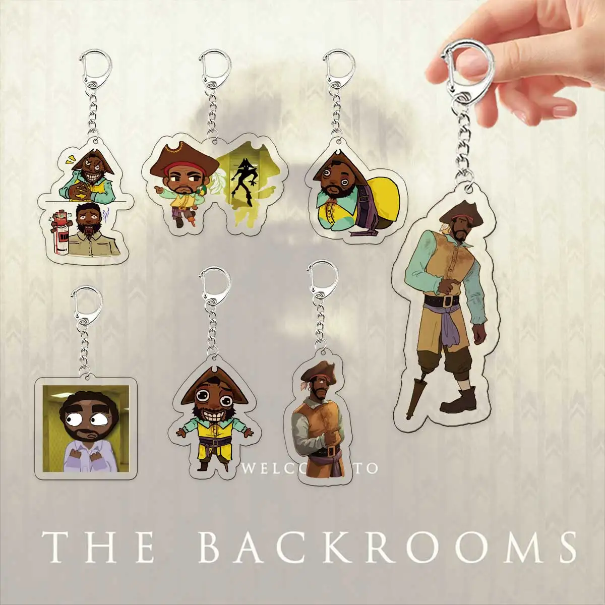 Horror movies  the Backrooms Keychain Bag Charms Accessorie Chibi capitan clark Acrylic Keyrings Pendant Fans Gifts