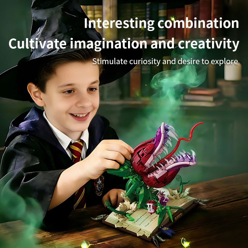 

Волшебная книга: Конструктор «Хищное растение» (MOC), креативный набор для сборки горшечных растений, коллекционные украшения, мелкие кирпичики, игрушка, подарки своими руками