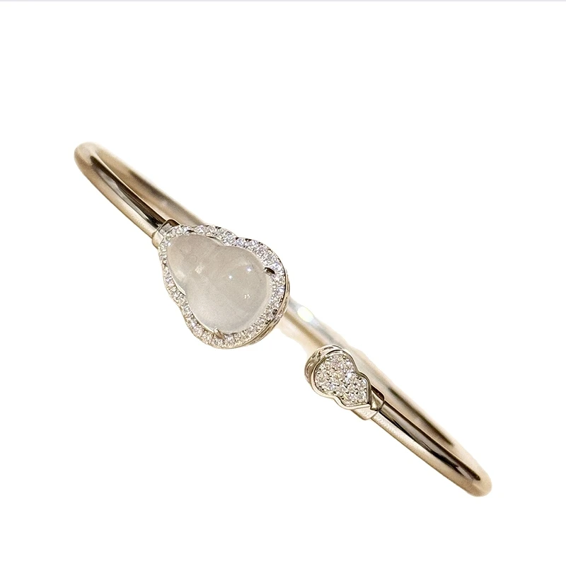 S925 sterling silver water bubble jade gourd bracelet with opening, featuring a new Chinese style and a high-end feel, surrounde
