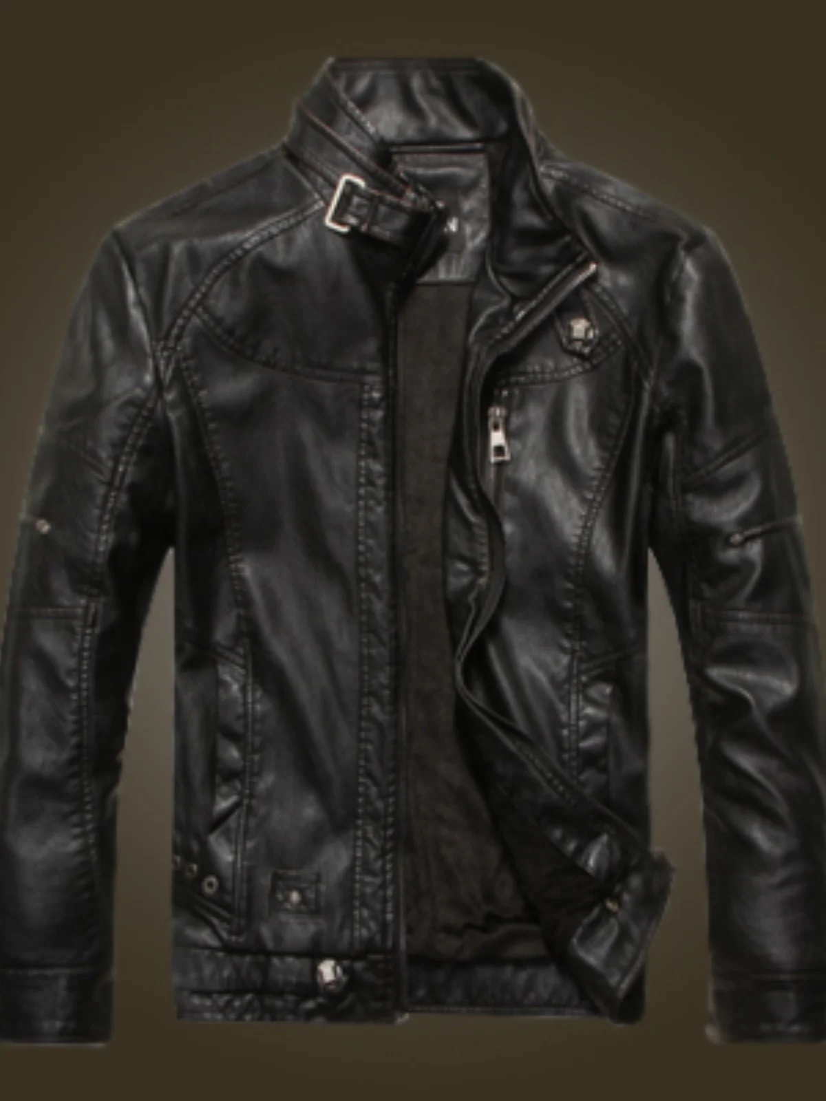 

Мужское зимнее кожаное джатовое мотоциклетное Sle Faionable молодежное повседневное пальто с пятипозиционным воротником-стойкой обычной длины