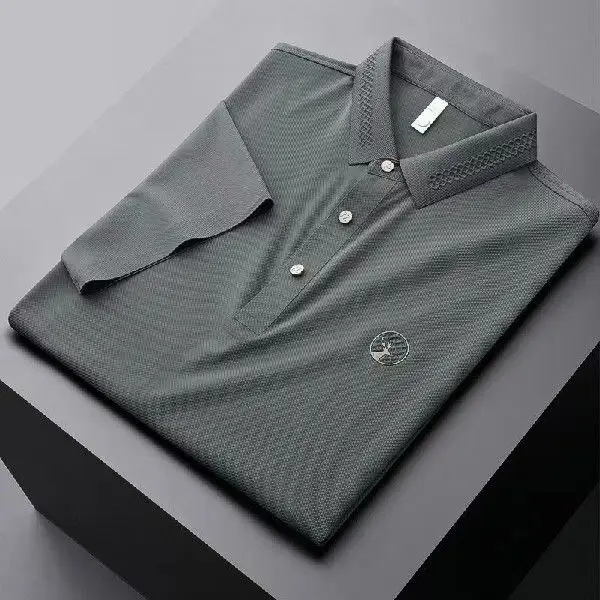 

European High-End Ice Silk Sliding irt Men's ort Sve Henry Collar Ultra Slim Fit T-irt Youth Trend Autumn Nine ...