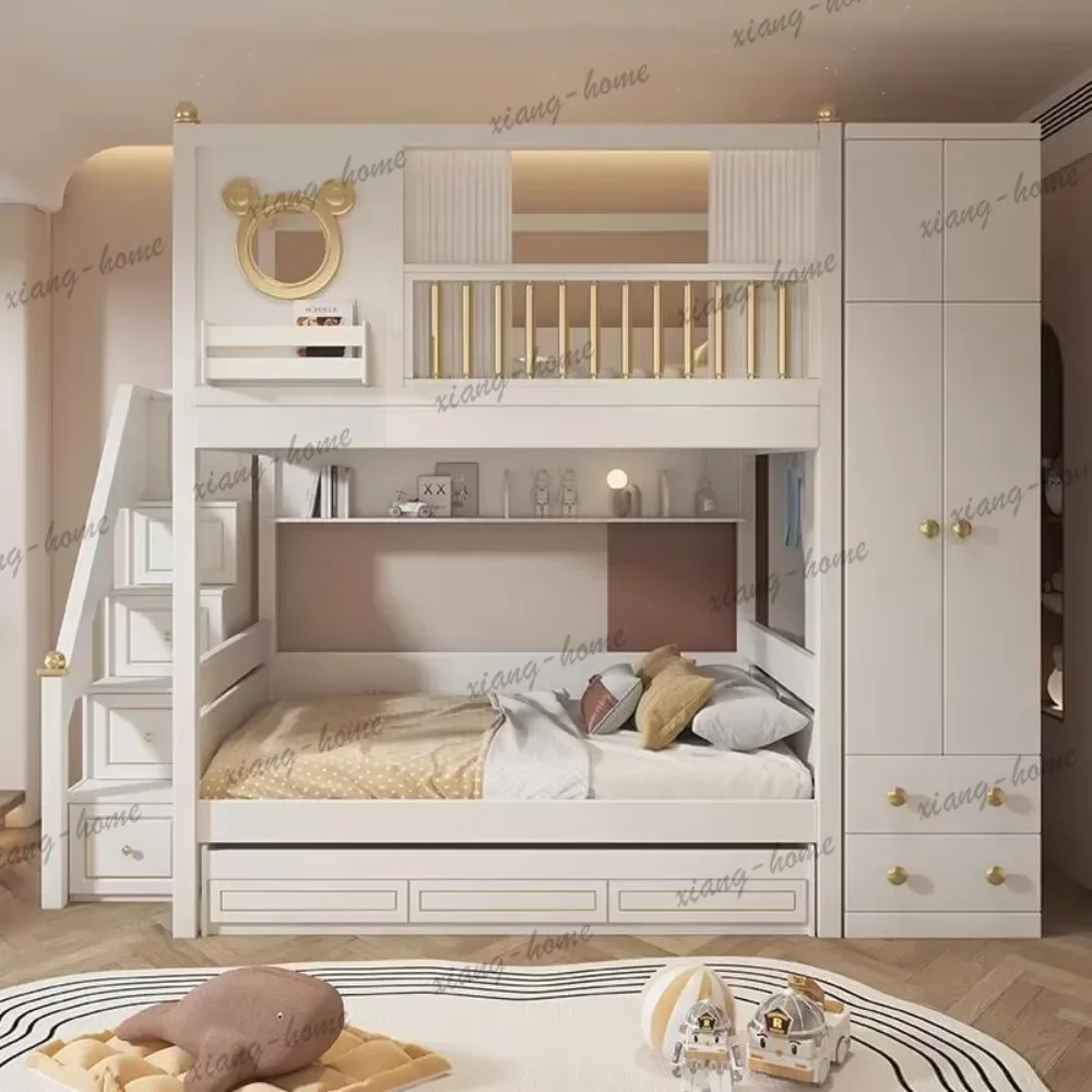 PG Modern Comfortable Wooden Bunk Bed with Double Top Loft Design Unisex Width Suitable for Nursery  Living Room  with Slide