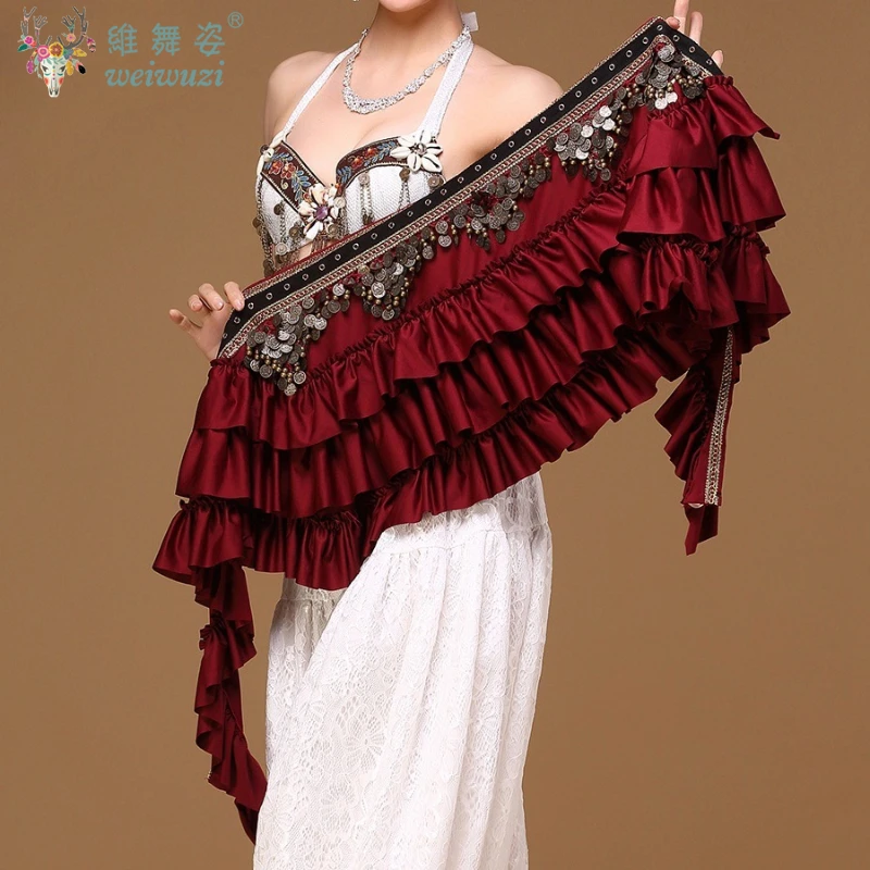 

Belly Dance Waist Chain Vintage Satin Copper Coin Hip Scarf Dance Performance Costume Waist Scarf ATS Tribal Dance Practice Belt