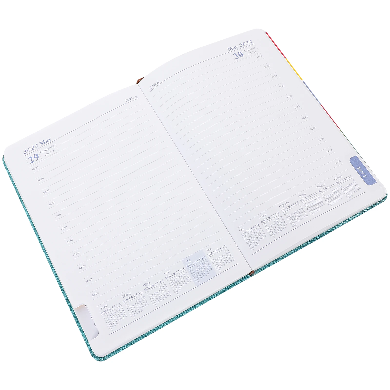 

2024 English Notebook Planner Stylish Blue Green Lightweight Portable Academic Schedule Student Office Practical