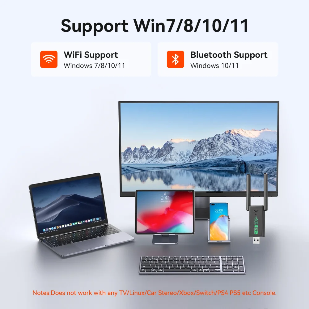 2in1 900Mbps بلوتوث 5.4 USB محول 5dBi هوائي WiFi6 بطاقة الشبكة دونغل 2.4G & 5 جيجا هرتز Wlan استقبال الإشارات لسائق الكمبيوتر مجانا