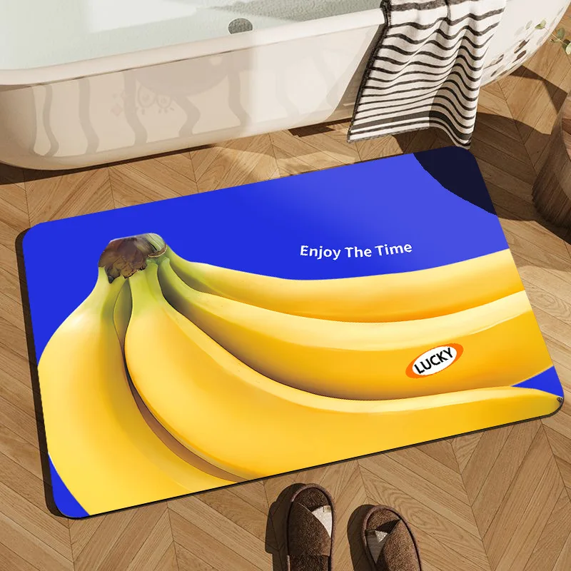 Realistischer Teppich mit Fruchtmuster „Enjoy The Time“ Matte, Glücksabzeichen-Teppich, saugfähige Badematte für Heimdekoration, Bodenmatte, Willkommensmatte