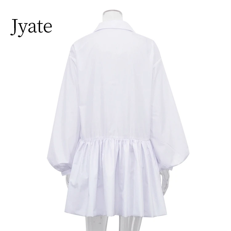 Jyate eleganti abiti da donna con maniche A lanterna bavero bianco monopetto A Line Dress 2024 primavera e autunno nuovi vestiti da donna