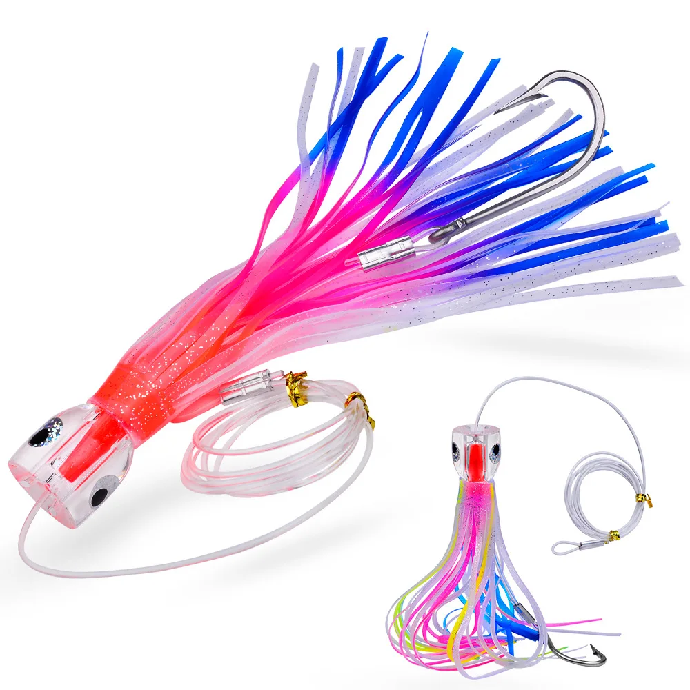 

1pcs Simulation Beard Squid Sea Fishing Lure 23cm 96g Silicone Octopus Bait 8/0# Tuna hook 6 Colors 170cm Line Group dw329