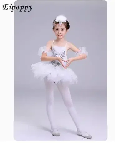 Children Ballet Dance Dress Performance Costume Girls Little Swan Dance Skirt White Tulle Tutu Skirt