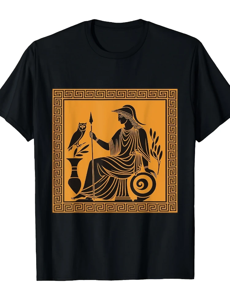 Athena Goddess Greek Mythology-with Golden Ancient Greek Art Design-100% cotton O-neck short sleeve printed men's T-shirt.