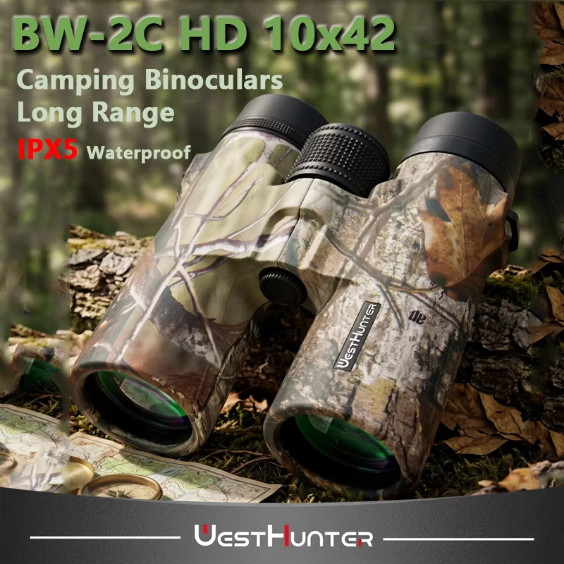Binoculares WestHunter BW-2C HD 10x42 para Camping, Telescopio Táctico de Largo Alcance, Equipo de Caza, Miras Telescópicas para Actividades al Aire Libre