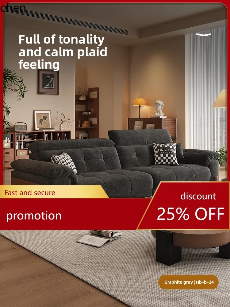 

HT Cream Vintage Style Solid Wood Maple Song Fabric Sofa Living Room Simple Chenille Removable Washable Sofa