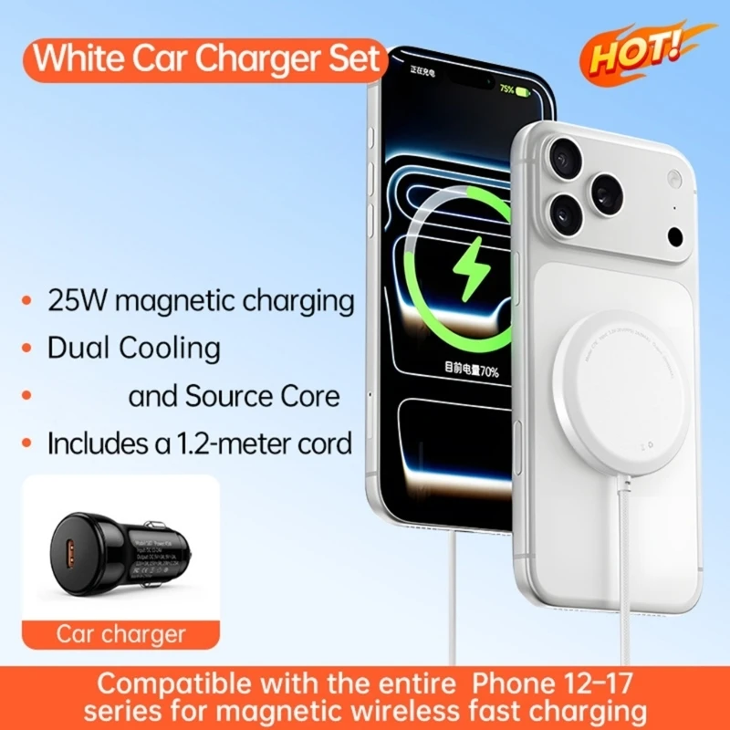 25W Magnetic Wireless Car Chargers With Car Chargers Adapter For Phone 12 To 17 Series Fast Charging And Secure Hold
