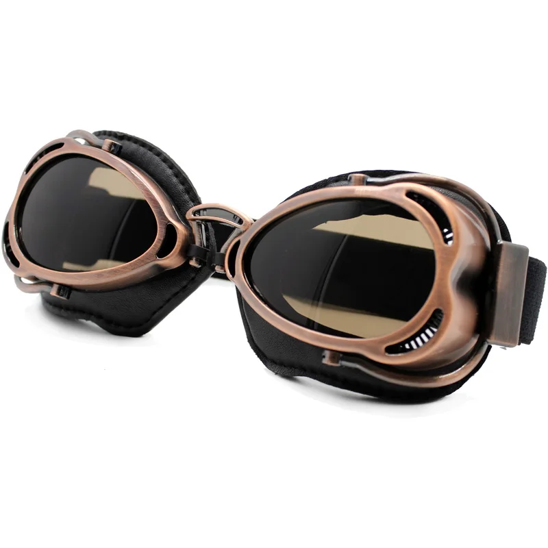 Retro Motorcycle Goggles Helmet Steampunk Copper Flying For MotoGoggle Vintage Pilot Biker Eyewear Protective Glasses