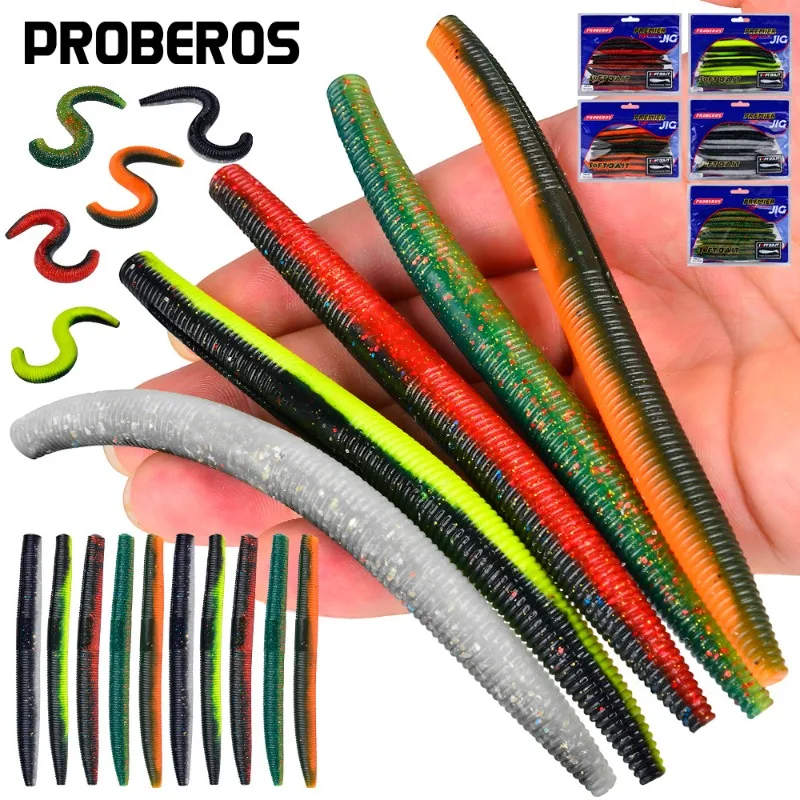 

5.5g8g Worm Stick Soft Lures10pcs Earthworm Salt Scent Infused Double Colors Wriggle High-Elastic Soft Noodle Worm Lure Durable