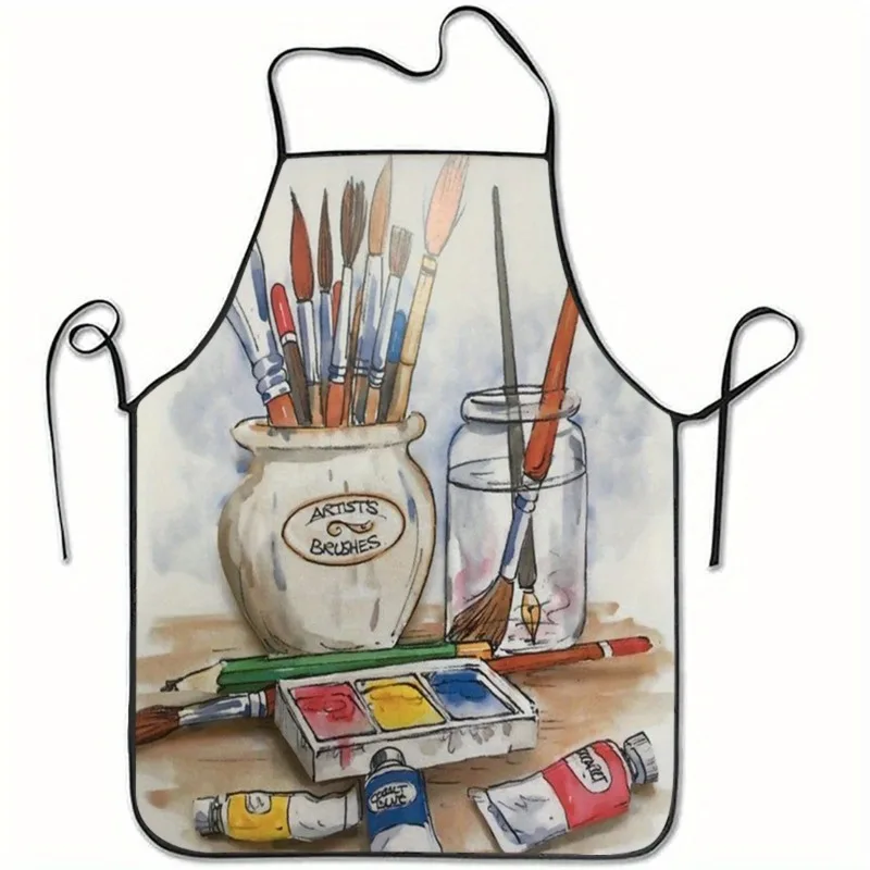 Heavy Duty Artist and Cooking Apron with Paint Palette and Brush Holder Print for Baking Painting and Crafting