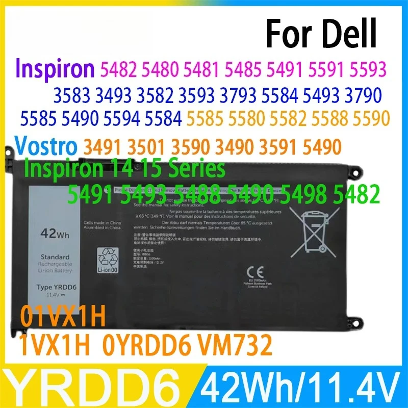 

YRDD6 Laptop Battery for Dell Inspiron 3493 3501 3793 5480 5481 5493 5585 5594 7586 OYRDD6 VM732 OVM732 1VX1H 01VX1H