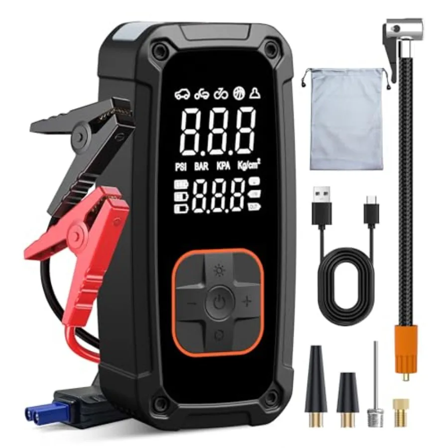 

Портативный электрический воздушный компрессор с насадкой двойного типа и встроенным манометром для накачивания автомобильных шин, мотоциклетных шин