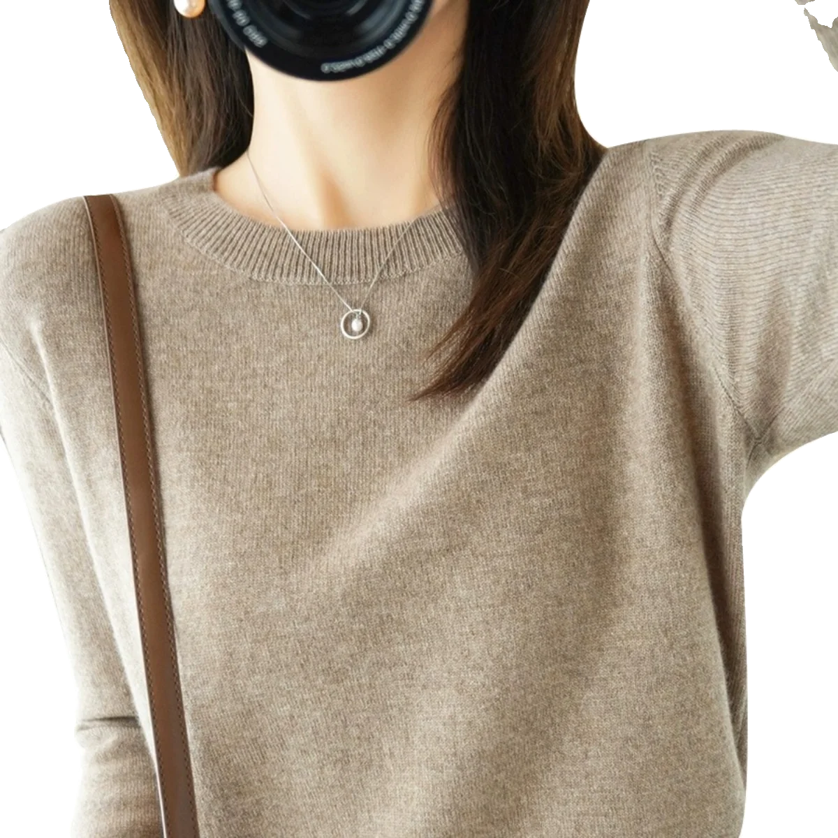 여성용 라운드 네오트 울 스웨터 루즈핏 다용도 베이스 레이어 니트웨어 가을 겨울 한국 스타일