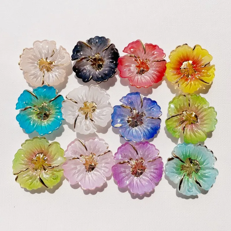 50PCS Hot Stamping Gold Border Gradient Bauhinia Flower Resin DIY Hair Accessories keychain Shoe Flower Perforated Patch