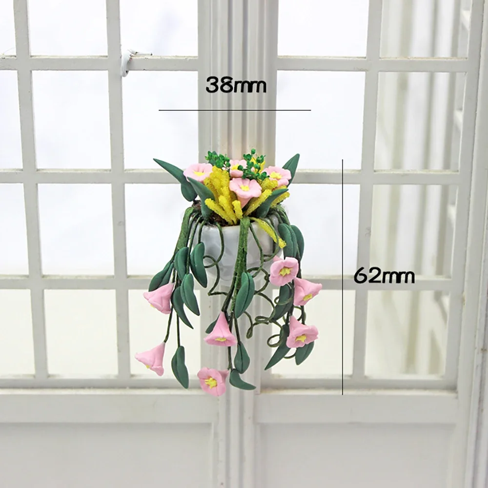 1/12 Doll House Miniature Wall Mounted Potted Plant Simulation Flower Model Toy For Mini Decoration Dollhouse Accessories