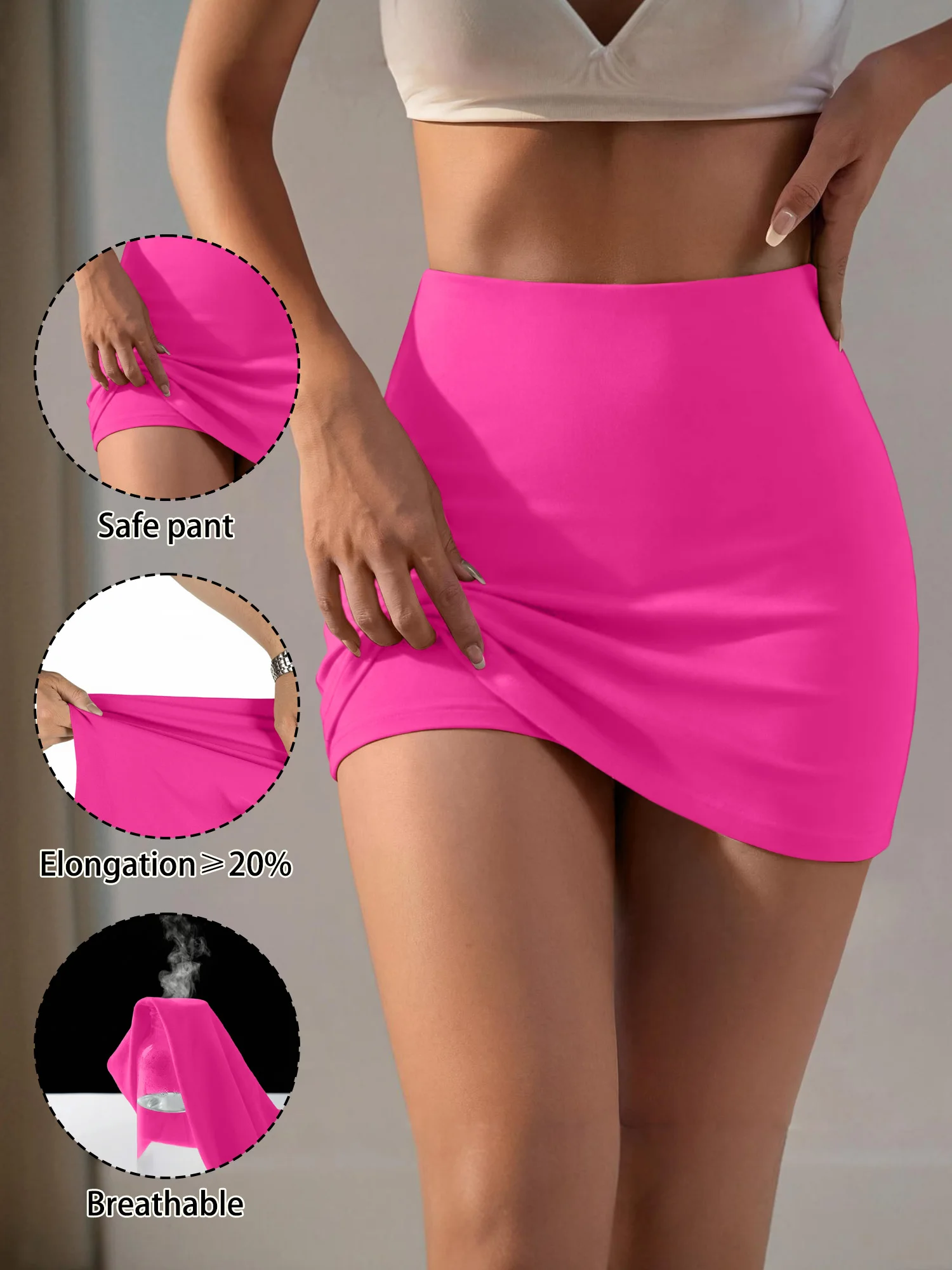 High-Rise-Slimming-Bodycon-Skort mit integrierten Sicherheitsshorts, nicht transparent, elastischer Bund, Alltags-Outfit für die Straße. – Detail 14
