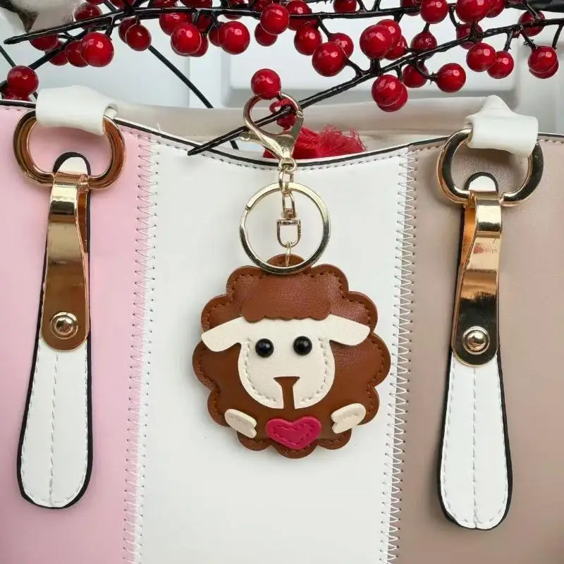 Niedlicher Lamm-Schlüsselanhänger aus PU-Leder, Cartoon-Schaf-Taschenanhänger, Ornament, Handtaschen- und Autoschlüsselhalter, Dekoration, 2027 Neujahrsgeschenke – Detail 11