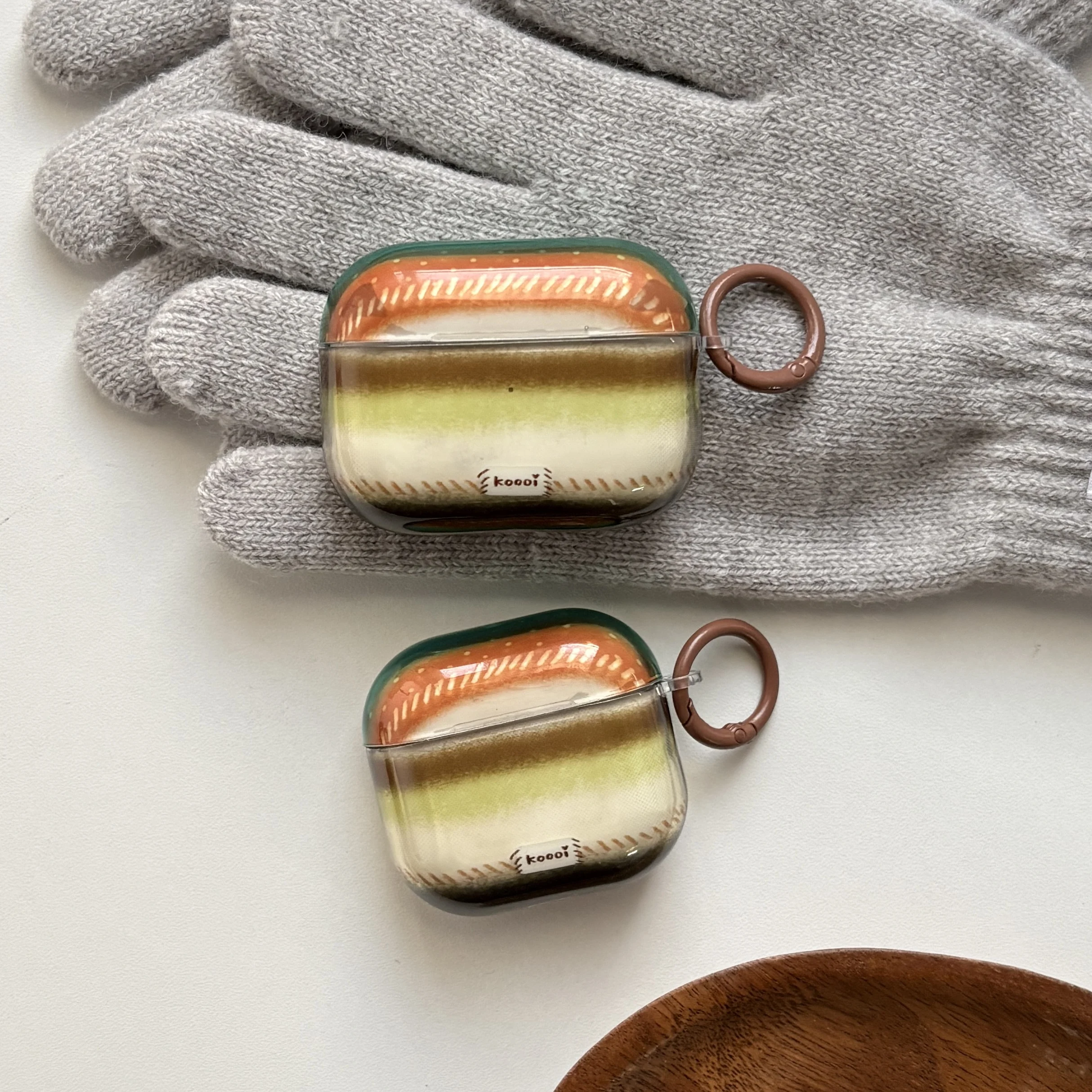 Herbst-Winter Retro Maillard Farbserie Gestreiftes Transparentes Schutzetui für Kopfhörer Geeignet für AirPods 2 3 4 5 Pro Pro2 Pro3